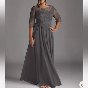 Elegant Azazie Harriet Steel Grey Lace Evening Gown